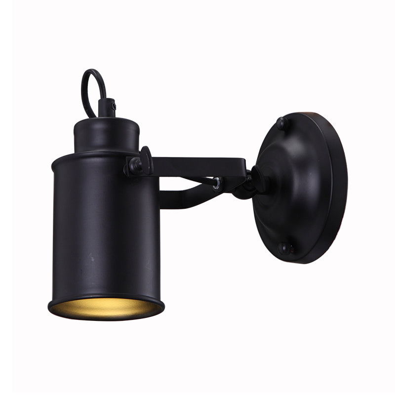 Matte Black 1 Head Wall Light Fixture Retro Style Metal Cylindrical Shade Adjustable Sconce Light with Plug-In Cord Clearhalo 'Art deco wall lights' 'Cast Iron' 'Glass' 'Industrial wall lights' 'Industrial' 'Middle century wall lights' 'Modern' 'Rustic wall lights' 'Tiffany' 'Traditional wall lights' 'Wall Lamps & Sconces' 'Wall Lights' Lighting' 1797125