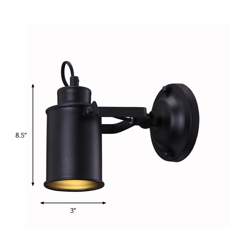 Matte Black 1 Head Wall Light Fixture Retro Style Metal Cylindrical Shade Adjustable Sconce Light with Plug-In Cord Clearhalo 'Art deco wall lights' 'Cast Iron' 'Glass' 'Industrial wall lights' 'Industrial' 'Middle century wall lights' 'Modern' 'Rustic wall lights' 'Tiffany' 'Traditional wall lights' 'Wall Lamps & Sconces' 'Wall Lights' Lighting' 1797126