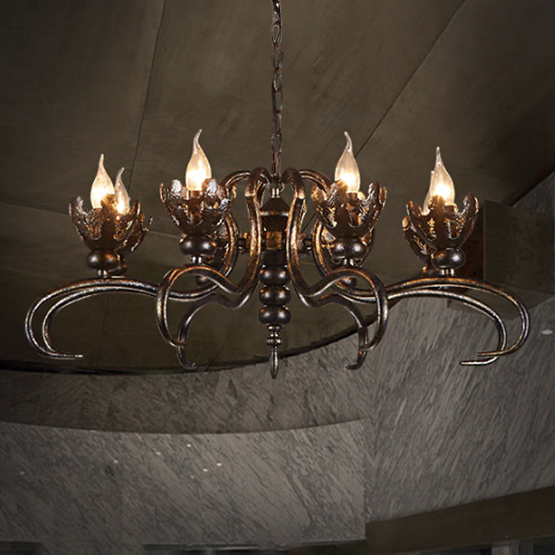 Antique Stylish Candle Chandelier with Twist Arm Metallic Pendant Light in Rust for Farmhouse Clearhalo 'Cast Iron' 'Ceiling Lights' 'Chandeliers' 'Industrial Chandeliers' 'Industrial' 'Metal' 'Middle Century Chandeliers' 'Rustic Chandeliers' 'Tiffany' Lighting' 1797129