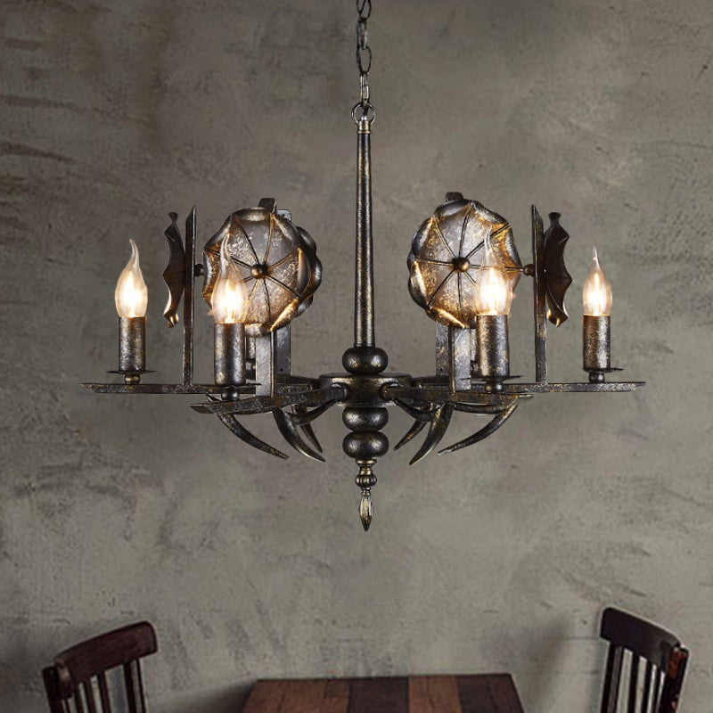 Vintage Aged Brass Chandelier Candle 6 Lights Metallic Pendant Lamp for Farmhouse Cottage Black Clearhalo 'Ceiling Lights' 'Chandeliers' Lighting' options 1797147_1732e36f-617b-4bcc-ac59-7f5175f96187