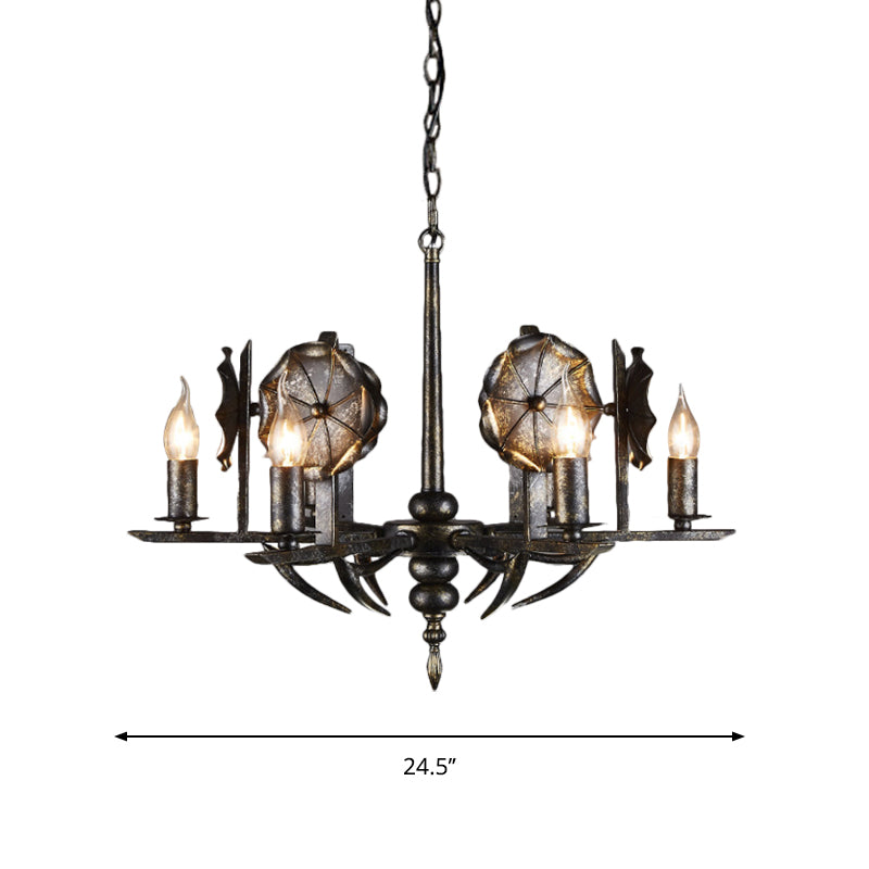 Vintage Aged Brass Chandelier Candle 6 Lights Metallic Pendant Lamp for Farmhouse Cottage Clearhalo 'Ceiling Lights' 'Chandeliers' Lighting' options 1797151