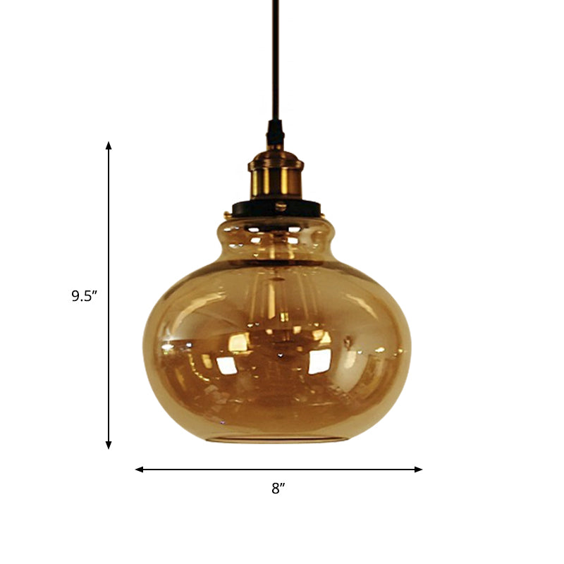 1 Light Globe Pendant Ceiling Light Farmhouse Brass Amber Glass Hanging Lamp for Indoor Clearhalo 'Ceiling Lights' 'Glass shade' 'Glass' 'Industrial Pendants' 'Industrial' 'Island Lights' 'Middle Century Pendants' 'Pendant Lights' 'Pendants' 'Tiffany' Lighting' 1797161