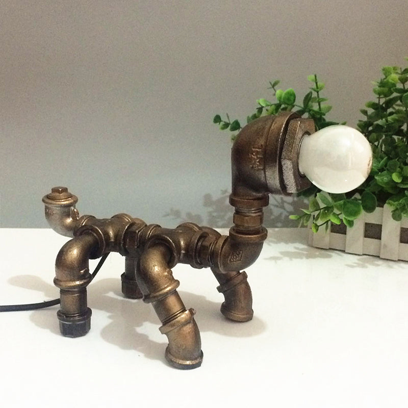 Robot Design Coffee Shop Table Light with Plumbing Pipe Vintage Metallic 1 Light Brass Table Lamp Brass C Clearhalo 'Lamps' 'Table Lamps' Lighting' 1797311