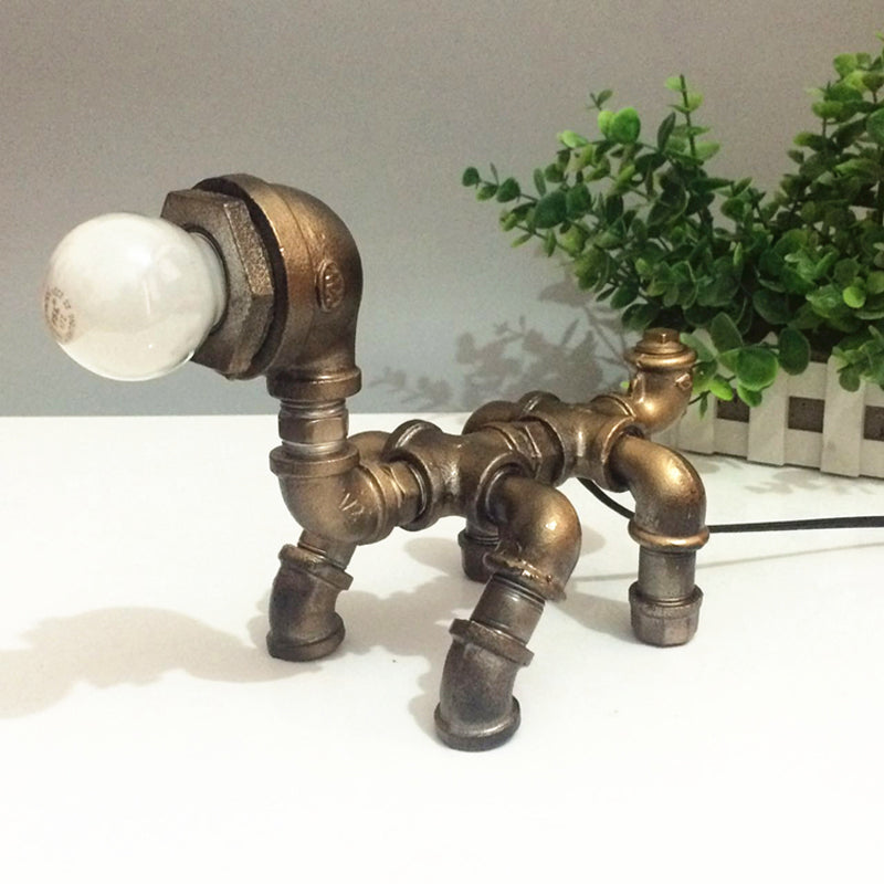 Robot Design Coffee Shop Table Light with Plumbing Pipe Vintage Metallic 1 Light Brass Table Lamp Clearhalo 'Lamps' 'Table Lamps' Lighting' 1797312