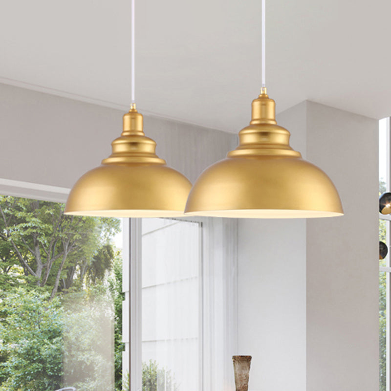 Gold Finish Domed Ceiling Pendant Mid Century Metal 1 Head Dining Table Pendant Lighting with Adjustable Cord, 12