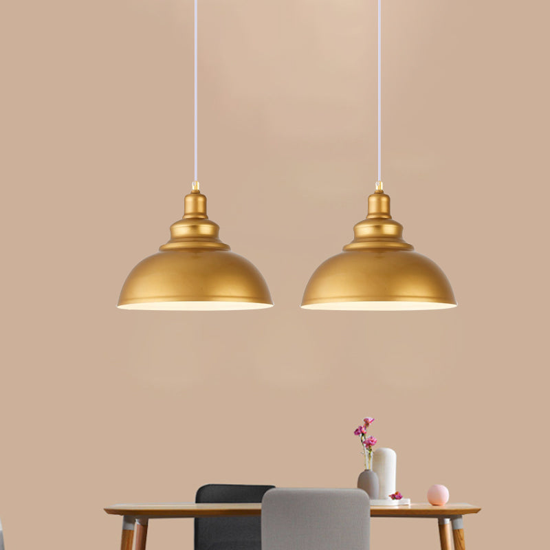 Gold Finish Domed Ceiling Pendant Mid Century Metal 1 Head Dining Table Pendant Lighting with Adjustable Cord, 12