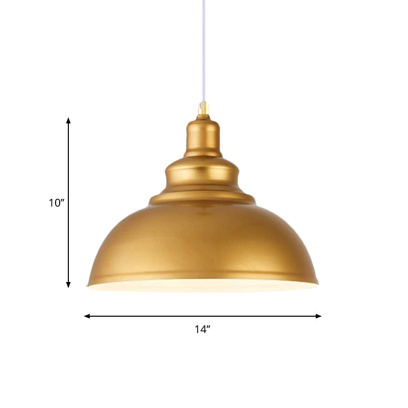 Gold Finish Domed Ceiling Pendant Mid Century Metal 1 Head Dining Table Pendant Lighting with Adjustable Cord, 12