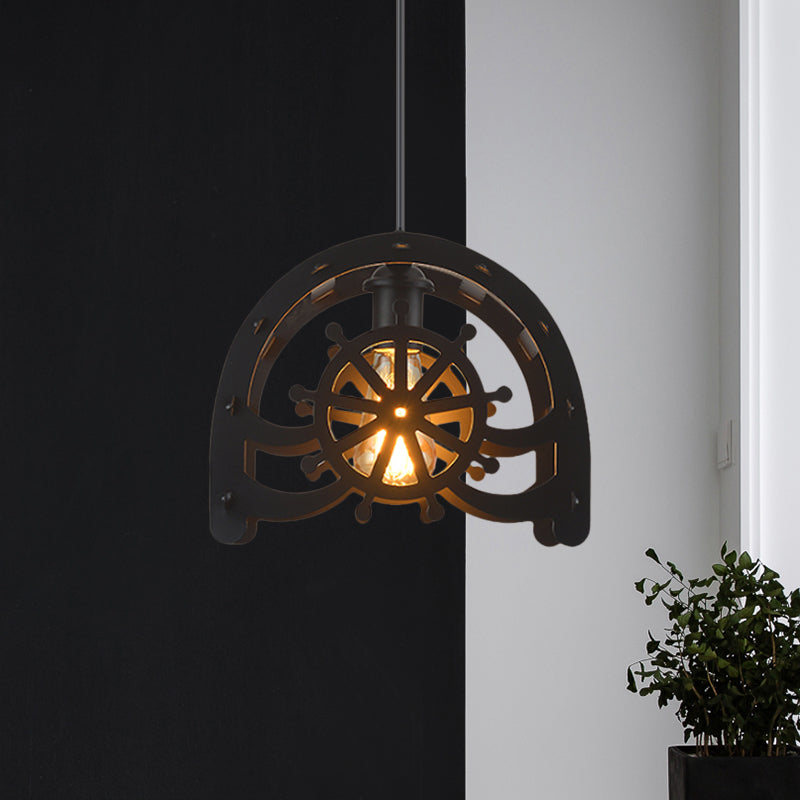 Restaurant Cafe Waterwheel Pendant Light Metallic 1 Light Creative Industrial Suspension Light Clearhalo 'Ceiling Lights' 'Pendant Lights' 'Pendants' Lighting' 1797361