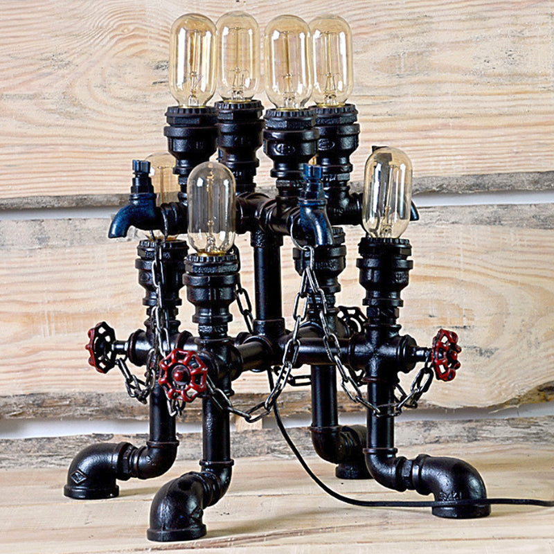 Steampunk Open Bulb Table Lamp Multi Light Metallic Table Lighting in Black for Restaurant, 8.5