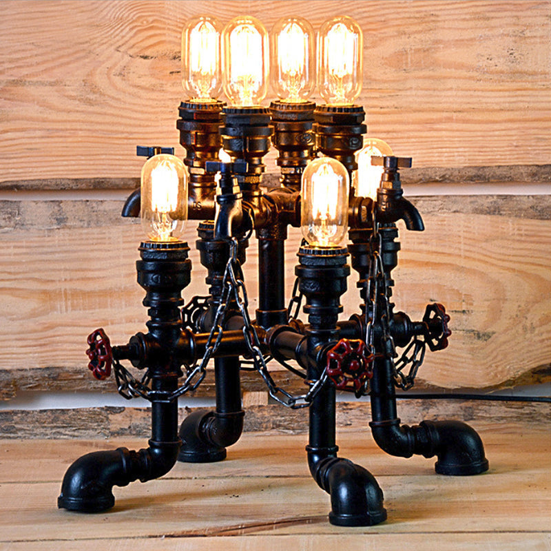 Steampunk Open Bulb Table Lamp Multi Light Metallic Table Lighting in Black for Restaurant, 8.5