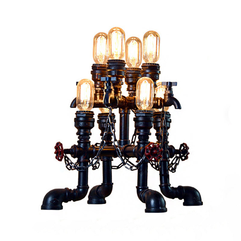 Steampunk Open Bulb Table Lamp Multi Light Metallic Table Lighting in Black for Restaurant, 8.5