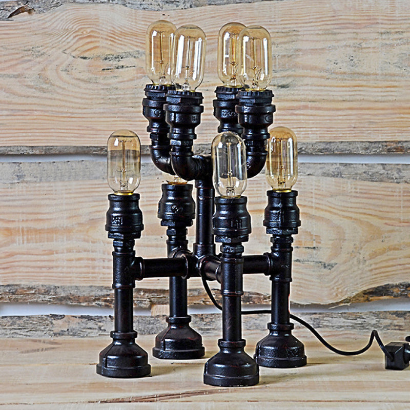 Steampunk Open Bulb Table Lamp Multi Light Metallic Table Lighting in Black for Restaurant, 8.5