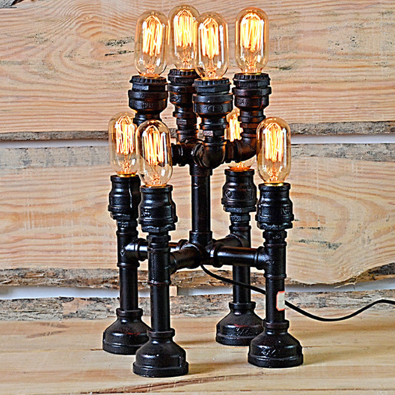 Steampunk Open Bulb Table Lamp Multi Light Metallic Table Lighting in Black for Restaurant, 8.5