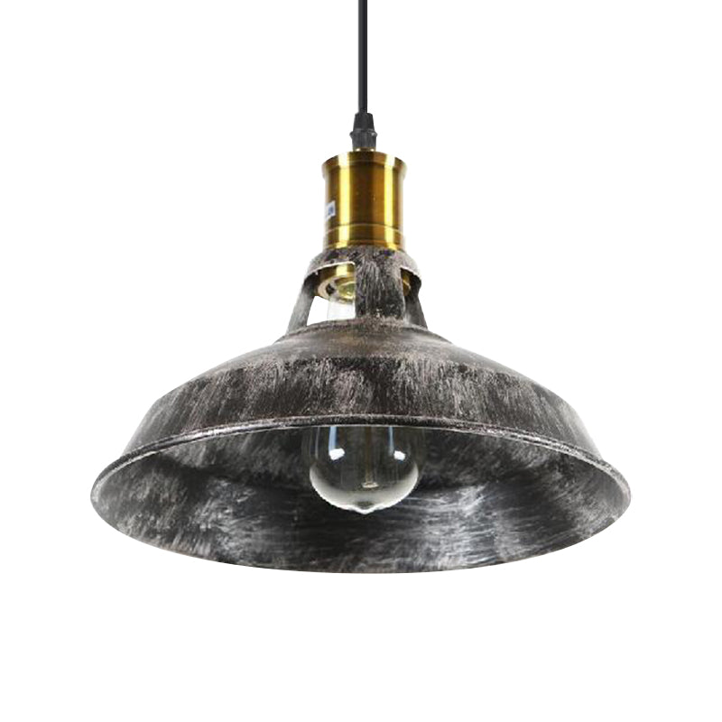 Rustic Style Barn Pendant Light 1 Light Wrought Iron Ceiling Fixture in Aged Silver for Dining Room Clearhalo 'Art Deco Pendants' 'Cast Iron' 'Ceiling Lights' 'Ceramic' 'Crystal' 'Industrial Pendants' 'Industrial' 'Metal' 'Middle Century Pendants' 'Pendant Lights' 'Pendants' 'Tiffany' Lighting' 1797419