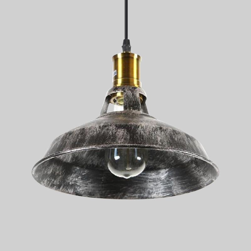 Rustic Style Barn Pendant Light 1 Light Wrought Iron Ceiling Fixture in Aged Silver for Dining Room Clearhalo 'Art Deco Pendants' 'Cast Iron' 'Ceiling Lights' 'Ceramic' 'Crystal' 'Industrial Pendants' 'Industrial' 'Metal' 'Middle Century Pendants' 'Pendant Lights' 'Pendants' 'Tiffany' Lighting' 1797420