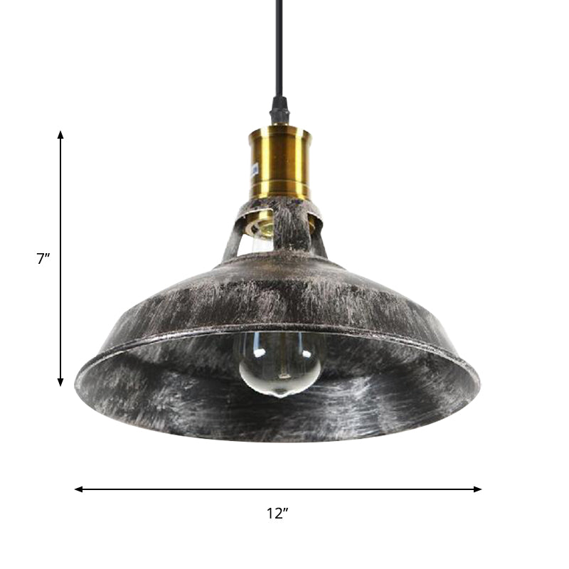 Rustic Style Barn Pendant Light 1 Light Wrought Iron Ceiling Fixture in Aged Silver for Dining Room Clearhalo 'Art Deco Pendants' 'Cast Iron' 'Ceiling Lights' 'Ceramic' 'Crystal' 'Industrial Pendants' 'Industrial' 'Metal' 'Middle Century Pendants' 'Pendant Lights' 'Pendants' 'Tiffany' Lighting' 1797421