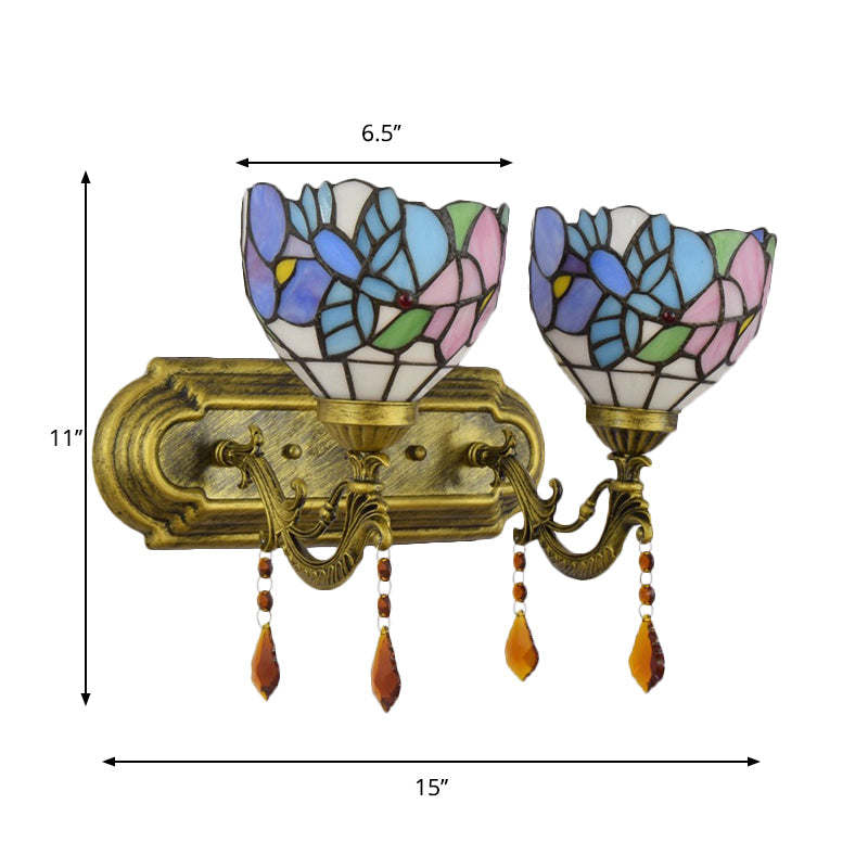 Tiffany Blossom Bird Wall Lamp with Agate Stained Glass 2 Heads Wall Light for Study Room Clearhalo 'Industrial' 'Middle century wall lights' 'Tiffany wall lights' 'Tiffany' 'Wall Lamps & Sconces' 'Wall Lights' Lighting' 179807