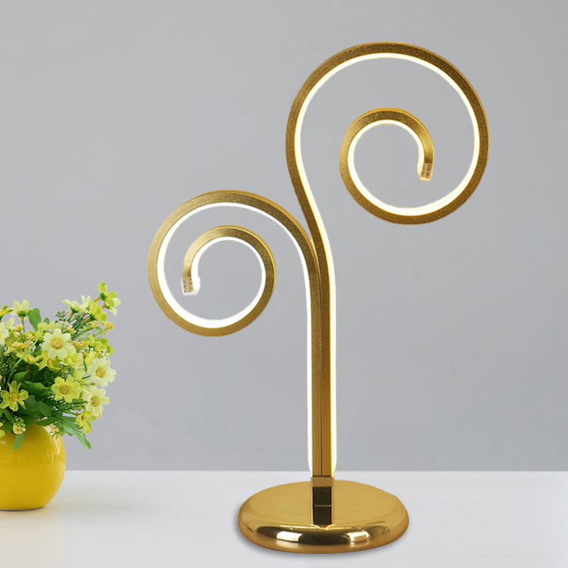 Metallic Swirling Nightstand Lamp Contemporary Black/White/Gold LED Desk Light with Circle Pedestal Gold Clearhalo 'Lamps' 'Table Lamps' Lighting' 1804383