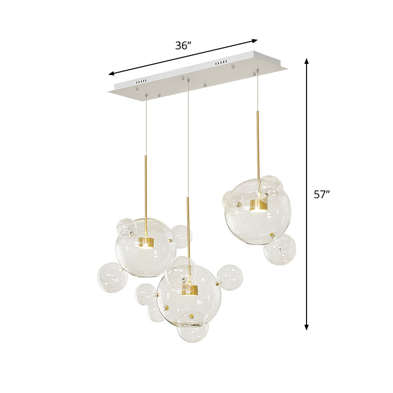 Modernist 3 Lights Down Lighting White Molecule-Shape Multi Pendant with Clear Glass Shade Clearhalo 'Ceiling Lights' 'Close To Ceiling Lights' 'Glass shade' 'Glass' 'Modern Pendants' 'Modern' 'Pendant Lights' 'Pendants' Lighting' 1804448