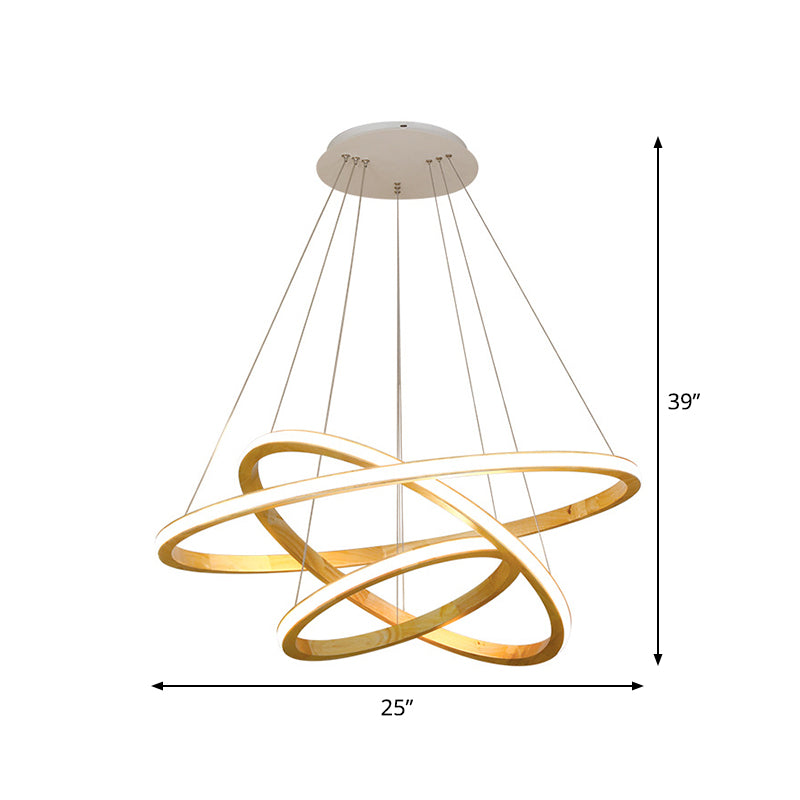 Wood Rings Hanging Chandelier Minimalism LED Ceiling Pendant Light in Beige, 21