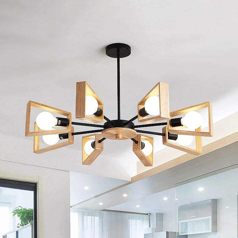 Wood Trapezoid Frame Suspension Lamp Modernist 8-Head Black Ceiling Chandelier with Radial Design Black Clearhalo 'Carpenter Chandeliers' 'Ceiling Lights' 'Chandeliers' 'Industrial' 'Modern Chandeliers' 'Modern' Lighting' 1804743