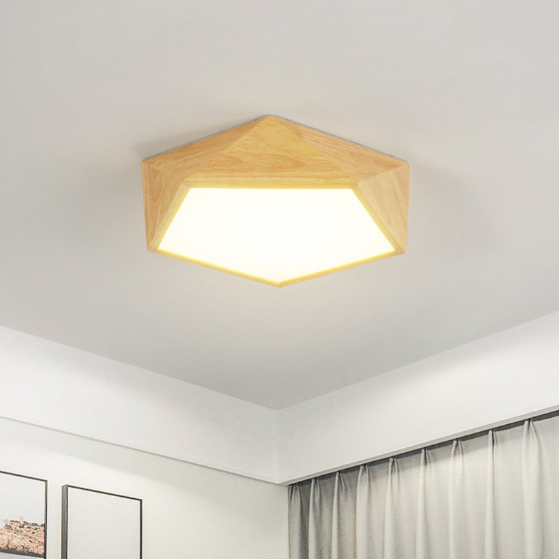 Wood Pentagon Frame Ceiling Lighting Modern 16.5