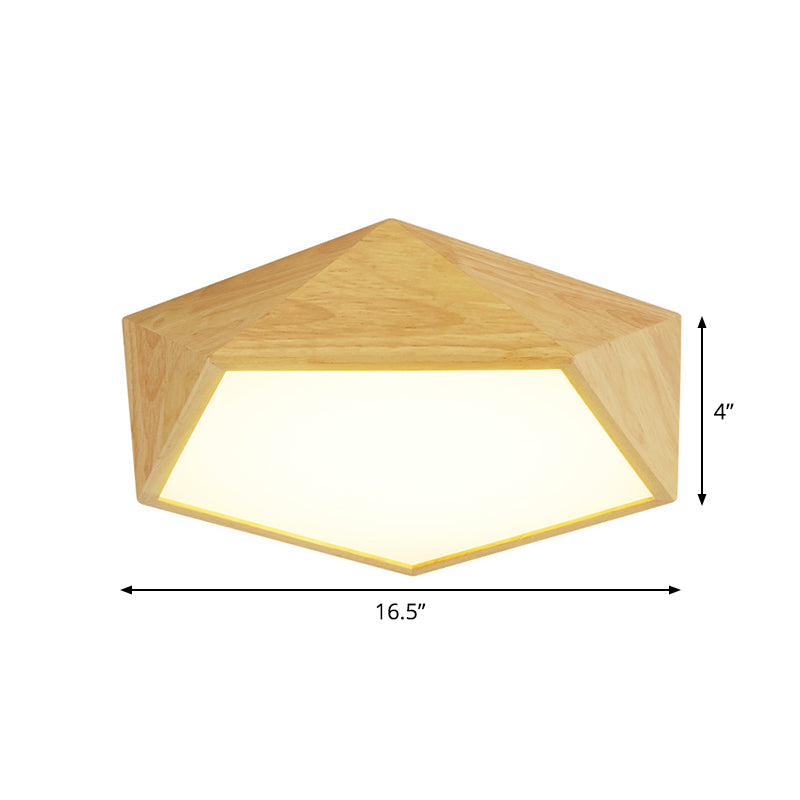 Wood Pentagon Frame Ceiling Lighting Modern 16.5