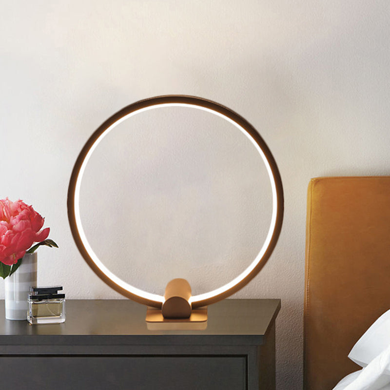 Annular Task Lamp Minimalism Metallic White/Coffee LED Reading Table Lighting in Warm/White Light Clearhalo 'Lamps' 'Table Lamps' Lighting' 1804887