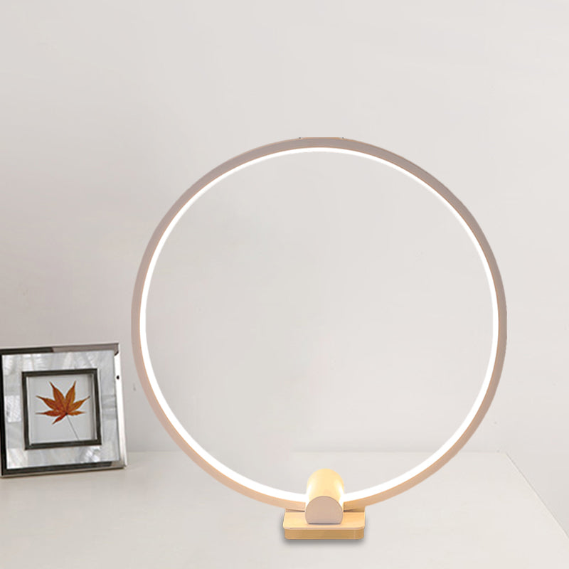 Annular Task Lamp Minimalism Metallic White/Coffee LED Reading Table Lighting in Warm/White Light White Clearhalo 'Lamps' 'Table Lamps' Lighting' 1804890