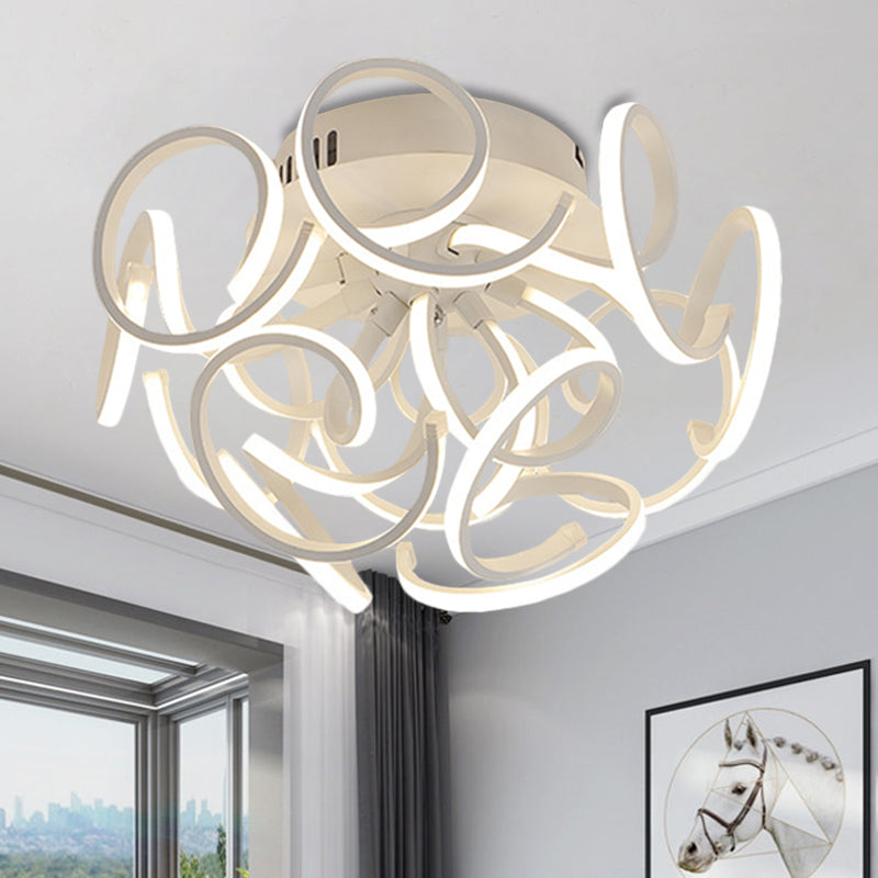 Twisted Strip Semi Flush Ceiling Light Modern Metal 9/12-Light White LED Flushmount in Warm/White/Natural Light Clearhalo 'Ceiling Lights' 'Close To Ceiling Lights' 'Close to ceiling' 'Semi-flushmount' Lighting' 1804905