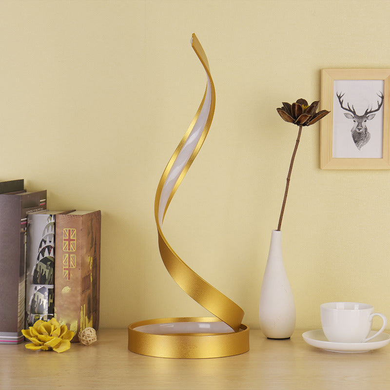 Spiral Ribbon Bedroom Night Table Light Metallic LED Contemporary Task Lamp in Gold Clearhalo 'Lamps' 'Table Lamps' Lighting' 1805291