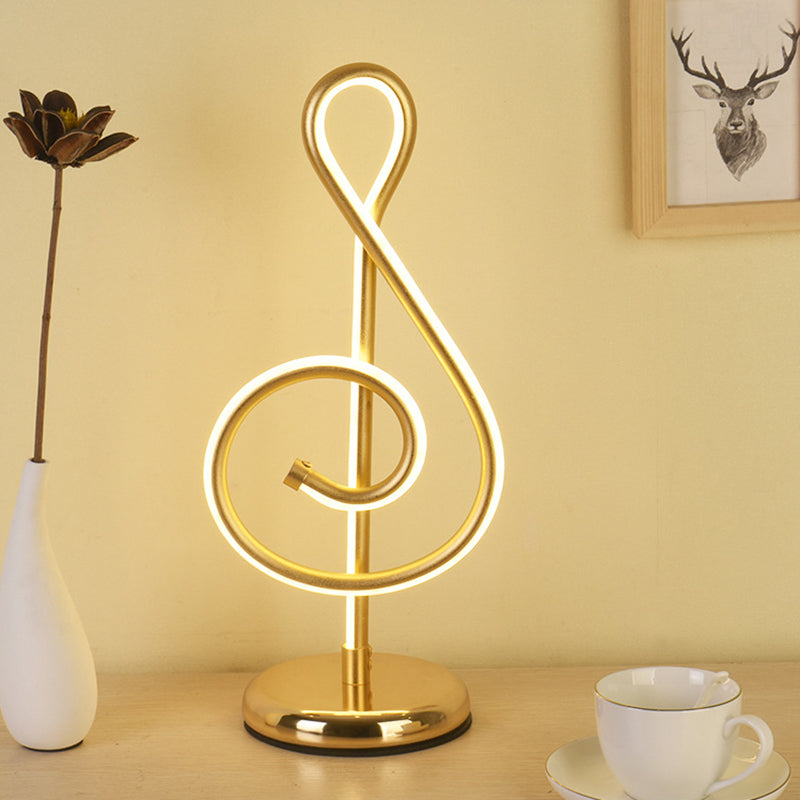 Black/White/Gold Musical Note Desk Lamp Minimalism LED Metal Night Table Lighting with Round Pedestal in Warm/White Light Gold Clearhalo 'Lamps' 'Table Lamps' Lighting' 1805312