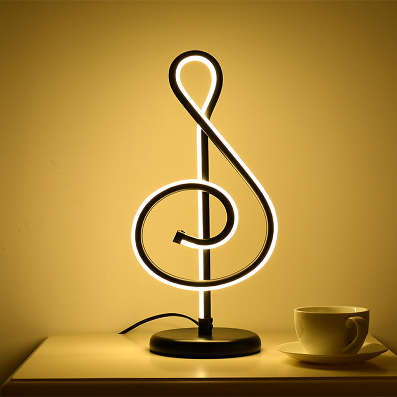 Black/White/Gold Musical Note Desk Lamp Minimalism LED Metal Night Table Lighting with Round Pedestal in Warm/White Light Black Clearhalo 'Lamps' 'Table Lamps' Lighting' 1805317