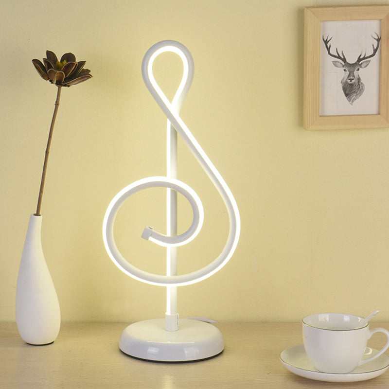Black/White/Gold Musical Note Desk Lamp Minimalism LED Metal Night Table Lighting with Round Pedestal in Warm/White Light White Clearhalo 'Lamps' 'Table Lamps' Lighting' 1805321