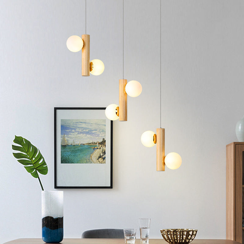 Tubular Multi Light Pendant Modern Wood 6 Bulbs Beige Ceiling Hang Fixture for Dining Room Clearhalo 'Ceiling Lights' 'Modern Pendants' 'Modern' 'Pendant Lights' 'Pendants' Lighting' 1805347