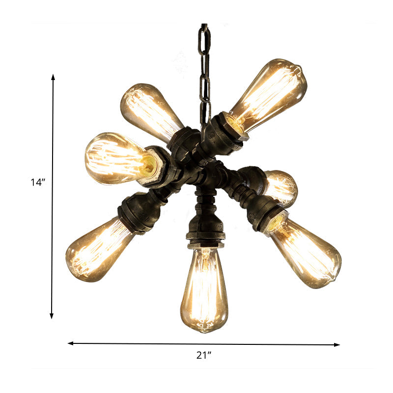 Bronze 7 Bulbs Chandelier Light Fixture Antique Style Metal Pipe Hanging Lighting with Exposed Bulb Clearhalo 'Cast Iron' 'Ceiling Lights' 'Chandeliers' 'Industrial Chandeliers' 'Industrial' 'Metal' 'Middle Century Chandeliers' 'Rustic Chandeliers' 'Tiffany' Lighting' 180586