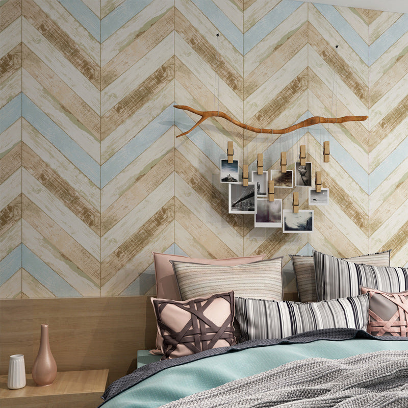 Minimalist Beige Retro Chevron Wood Wallpaper, 31'L x 20.5