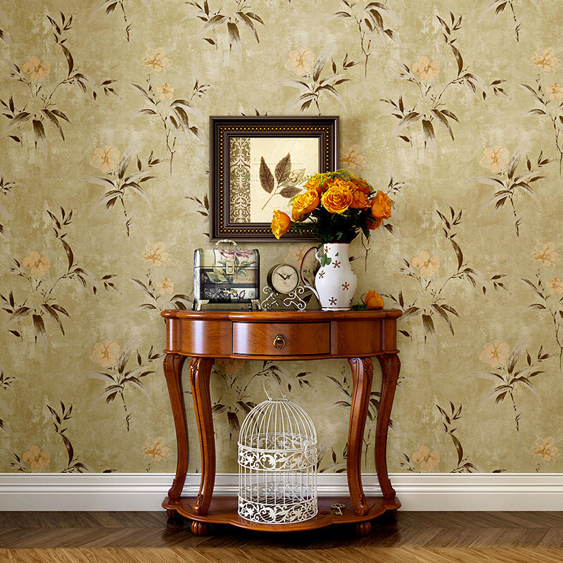 Warm Yellow Non-Woven Decorative Dense Flower Pattern Wallpaper, 20.5