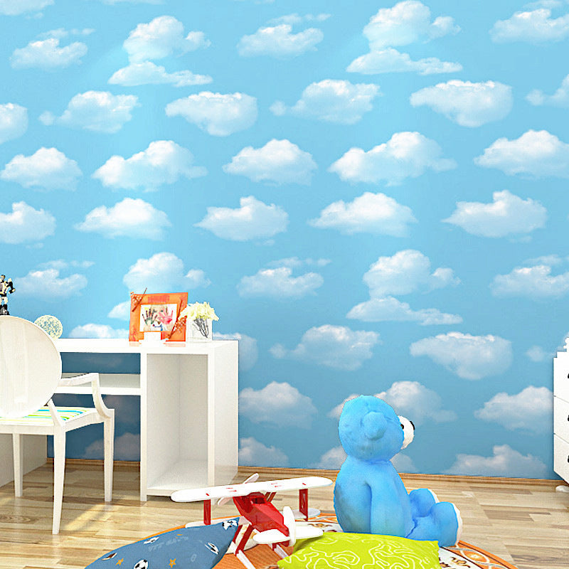 Simple Light Sky and Cloud Moisture-Resistant Non-Pasted Wallpaper for Boys, 33'L x 20.5