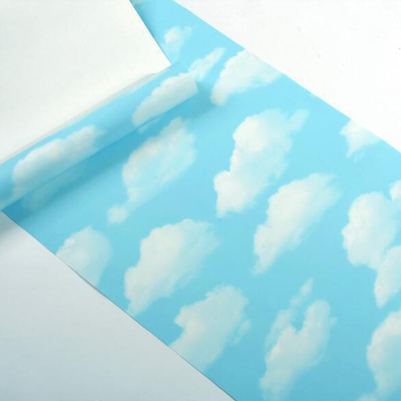 Simple Light Sky and Cloud Moisture-Resistant Non-Pasted Wallpaper for Boys, 33'L x 20.5