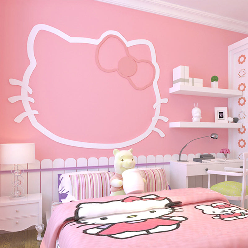 Pastel Pink Non-Woven Decorative Cartoon Kitty Wallpaper for Girl, 20.5