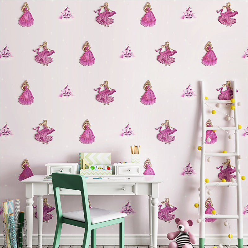 Non-Woven Wallpaper for Children with Cartoon Character of Dancing Girl, 33-foot x 20.5-inch Light Purple Clearhalo 'Wall Decor' 'Wallpaper' 1806413