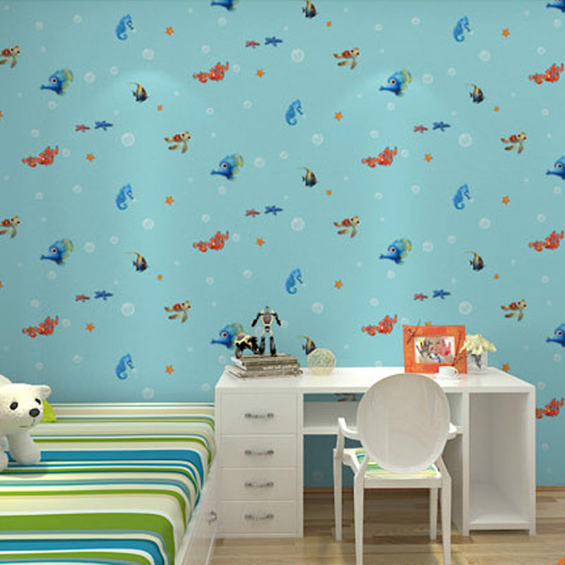 Mediterranean Wall Decor Underwater Animal Non-Pasted Wallpaper for Children, 20.5