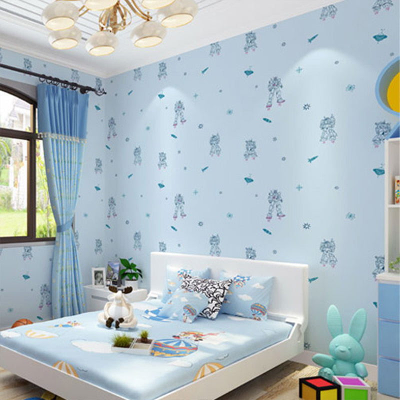 Non-Pasted Wallpaper with Cartoon Robot and Astronaut Pattern for Boys, 20.5 in x 33 ft Blue Clearhalo 'Wall Decor' 'Wallpaper' 1806481