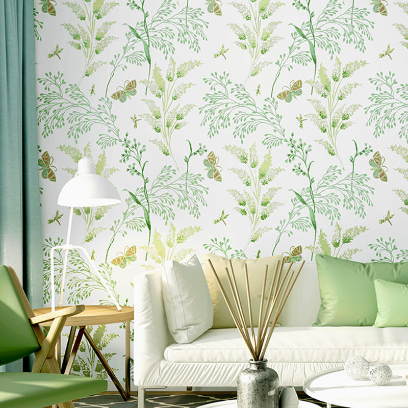 Guest Room Wallpaper with Light Green Dense Flower Patter and Branch, 33'L x 20.5