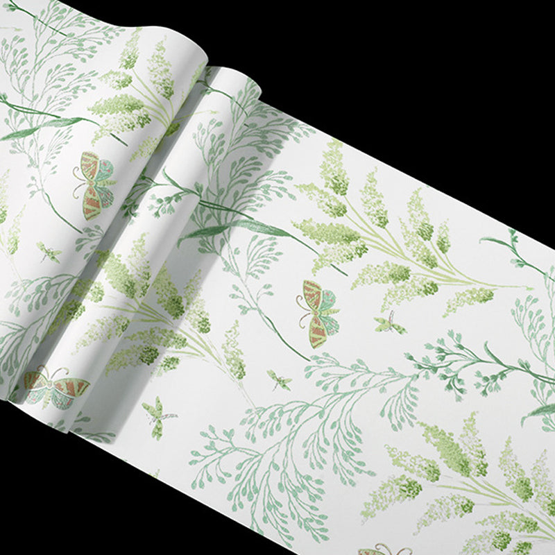 Guest Room Wallpaper with Light Green Dense Flower Patter and Branch, 33'L x 20.5