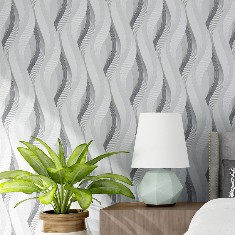 Pastel Color Vinyl Stain-Resistant 3D Print Waving Curve Wallpaper, 20.5