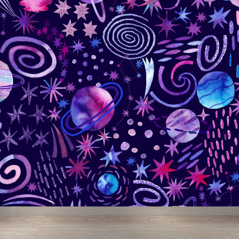 Huge Outer Space Wallpaper Mural Cartoon Creative Universe Wall Covering in Bright Color Clearhalo 'Wall Decor' 'Wall Mural' 1806600