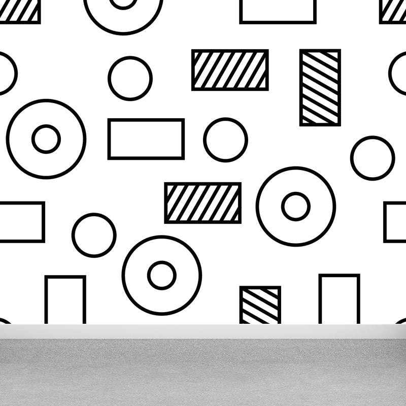 Funny Seamless Geometric Pattern Mural for Boys Bedroom, Black and White, Made to Measure Clearhalo 'Wall Decor' 'Wall Mural' 1806769