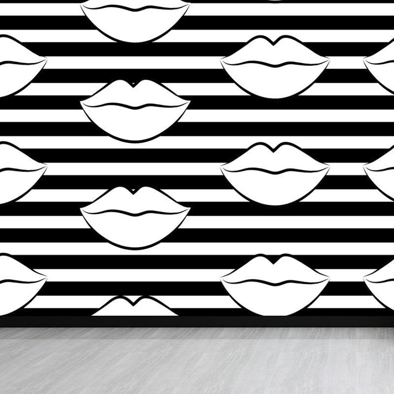 Funny Seamless Geometric Pattern Mural for Boys Bedroom, Black and White, Made to Measure Clearhalo 'Wall Decor' 'Wall Mural' 1806774